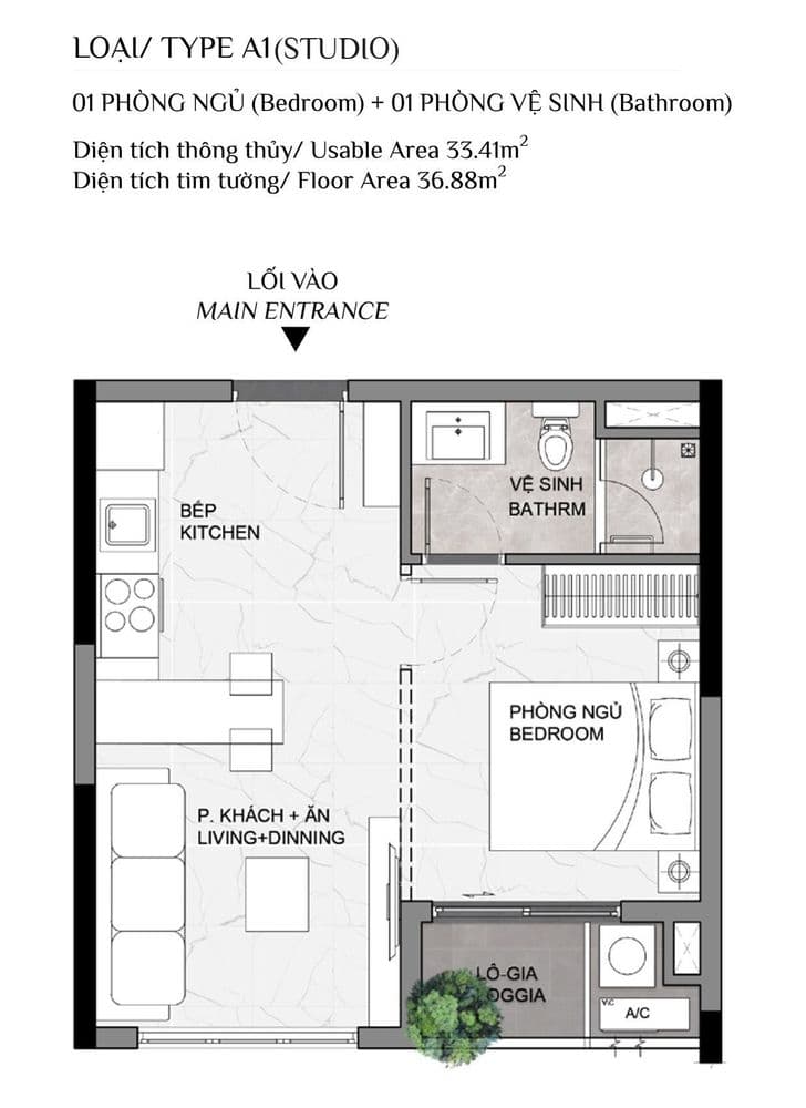 Floor Plan for Elysian Block A - Type A1 (Studio)
