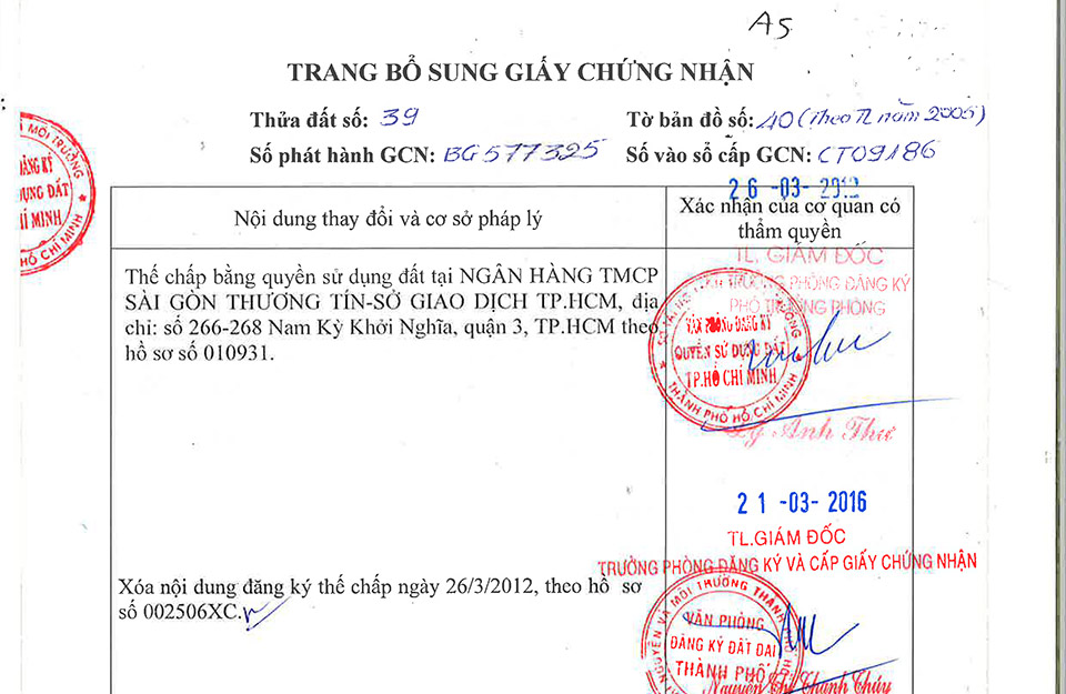 THÔNG TIN PHÁP LÝ PHÂN KHU A5, A6 -DỰ ÁN CELADON CITY